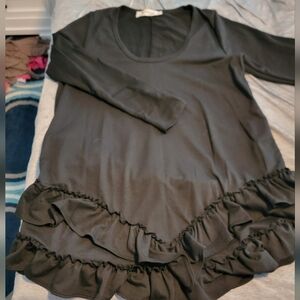 Boho Chic Black Ruffle Hem Women's Dress (Has Pockets)